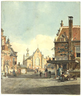 X 065
<br/>
Stadsgezicht met winkels
<br/>
<em>Prins, Johannes Huibert (1757-1806)</em>